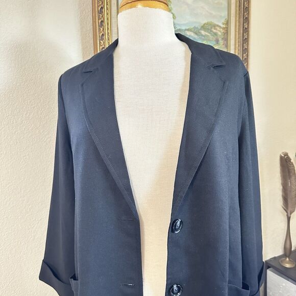 Womens Black Linen-Blend Button Front Blazer Suit Size M(8-10) Time and Tru NWOT - Picture 2 of 8